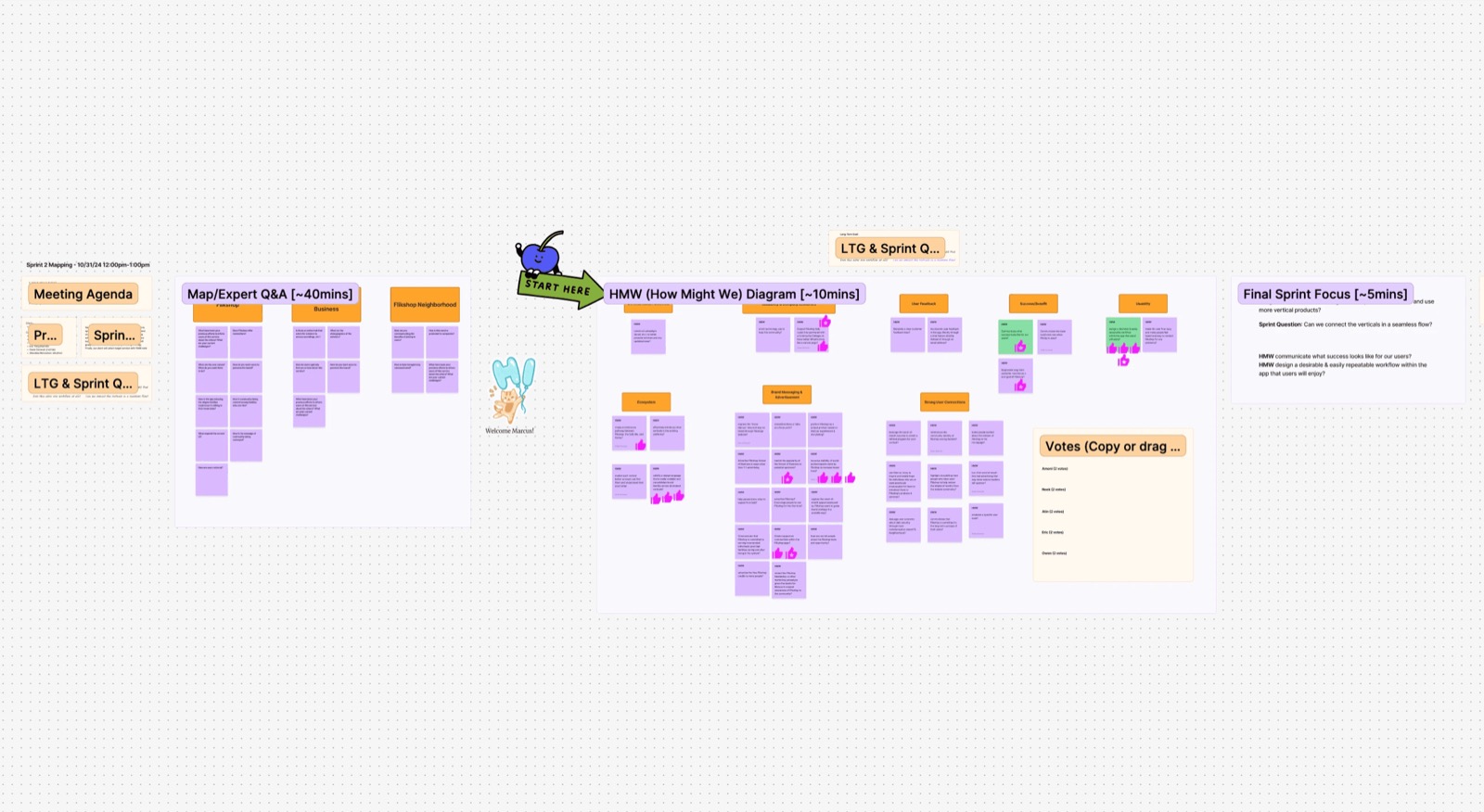 Team brainstorming and HMW mapping board