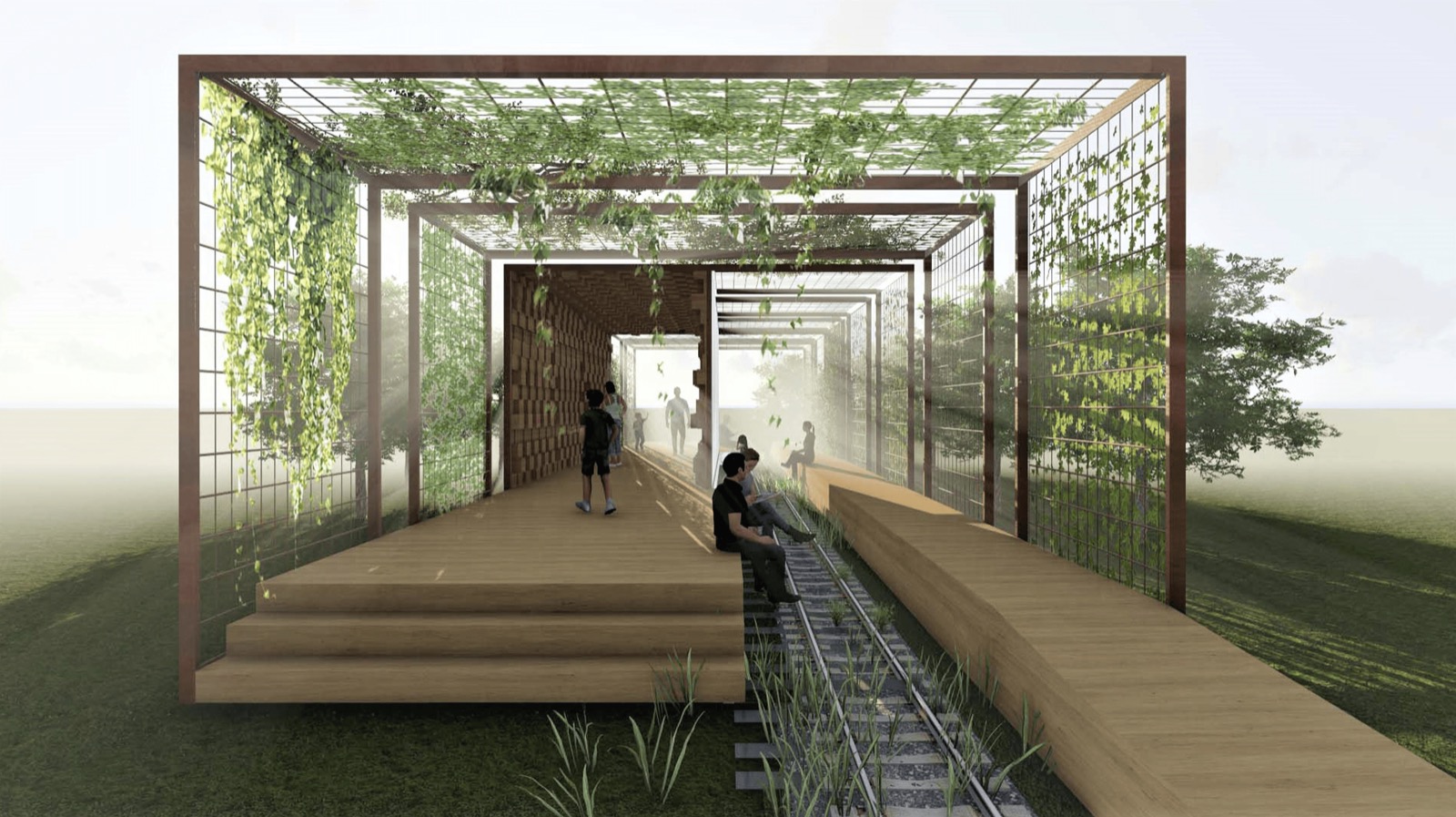Scalo Farini train tunnel pergola rendering
