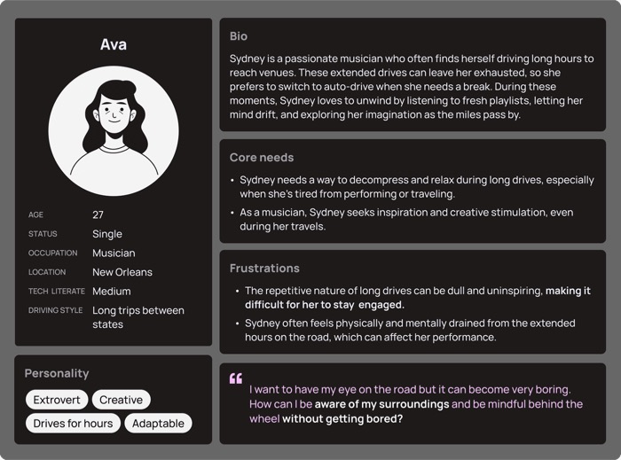 Ava, user persona