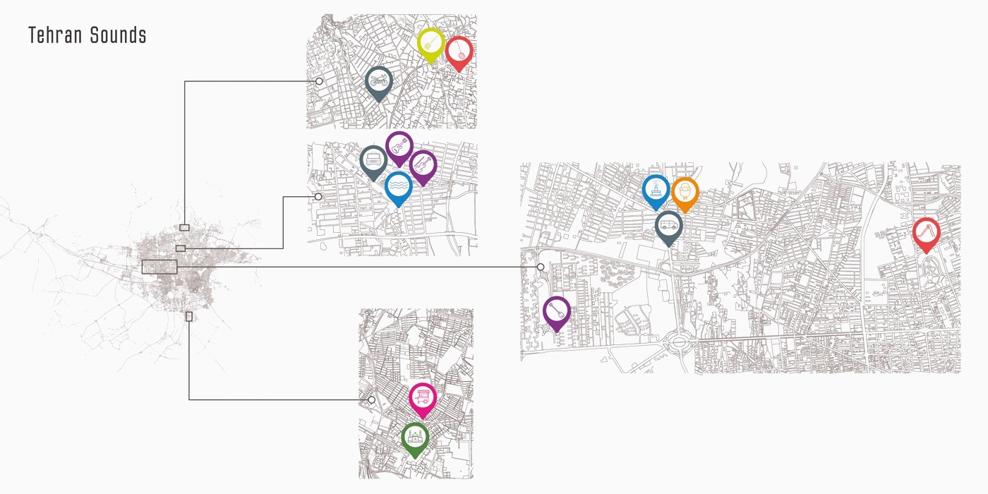 Tehran Sounds map, recording locations across the city