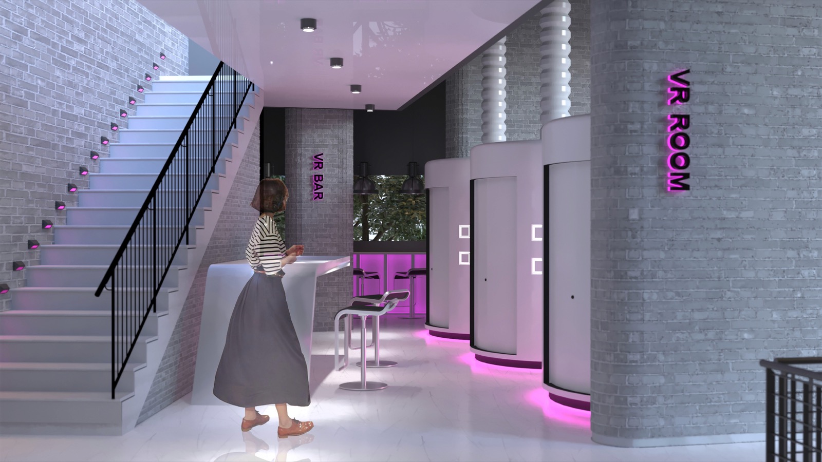 Virtual.B interior, VR room hallway
