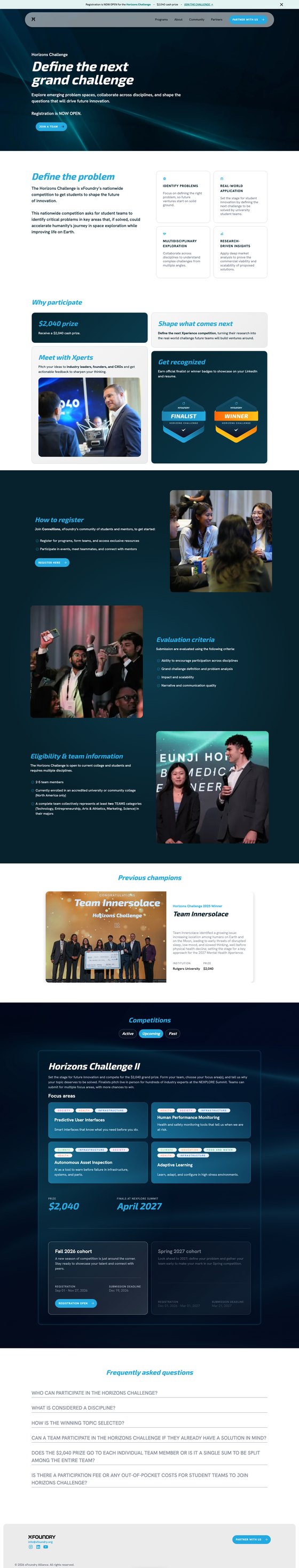 Full live Horizons Challenge page, grouped into Understand, Decide, Explore and Get help